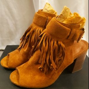 Suede Fringe Peep Toe Booties